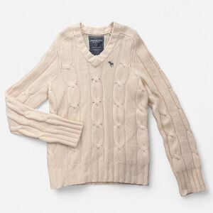 Y2K Abercrombie & Fitch Preppy Wool Cashmere Cable Knit V Neck Sweater